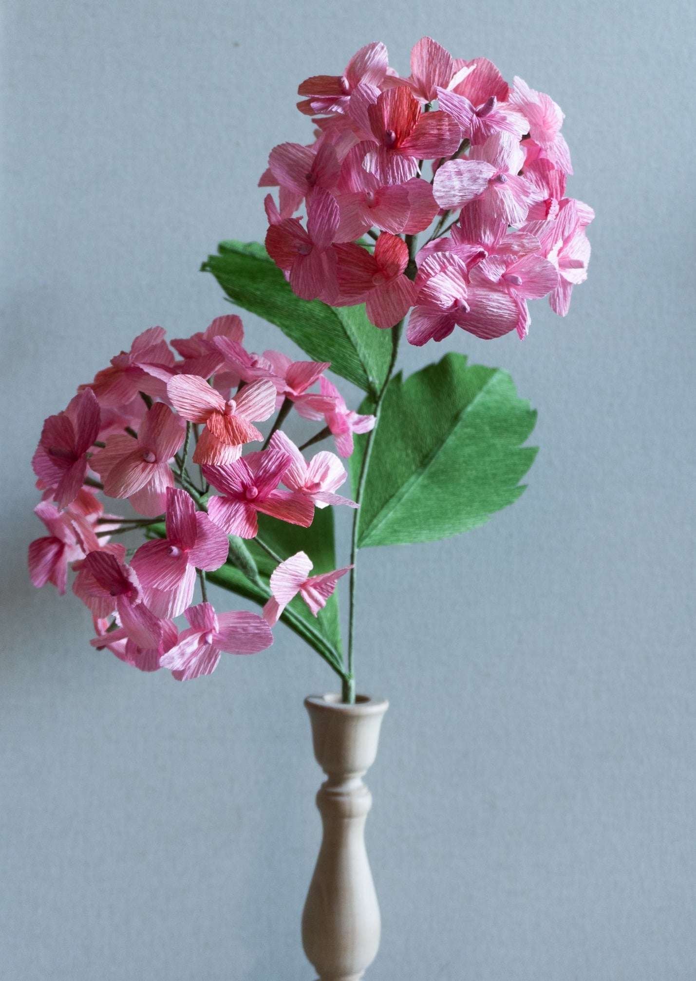 Pink Hydrangea stem handcrafted with paper.