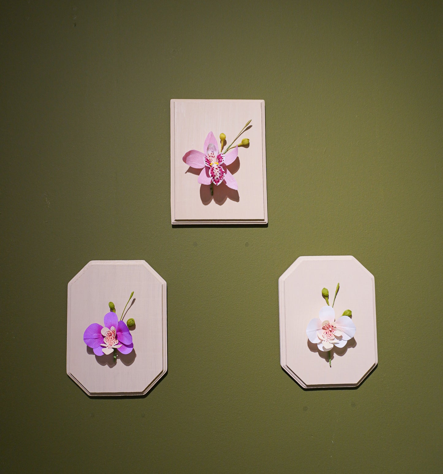 Paper Flower Sculpture on Wooden Frame: Cymbidium Orchid (Display)