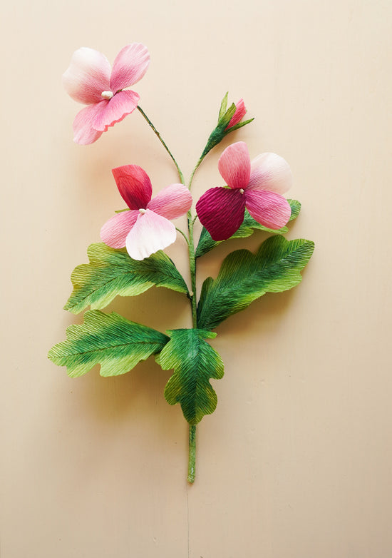 Paper Flower Sculpture on wooden frame: Pansies