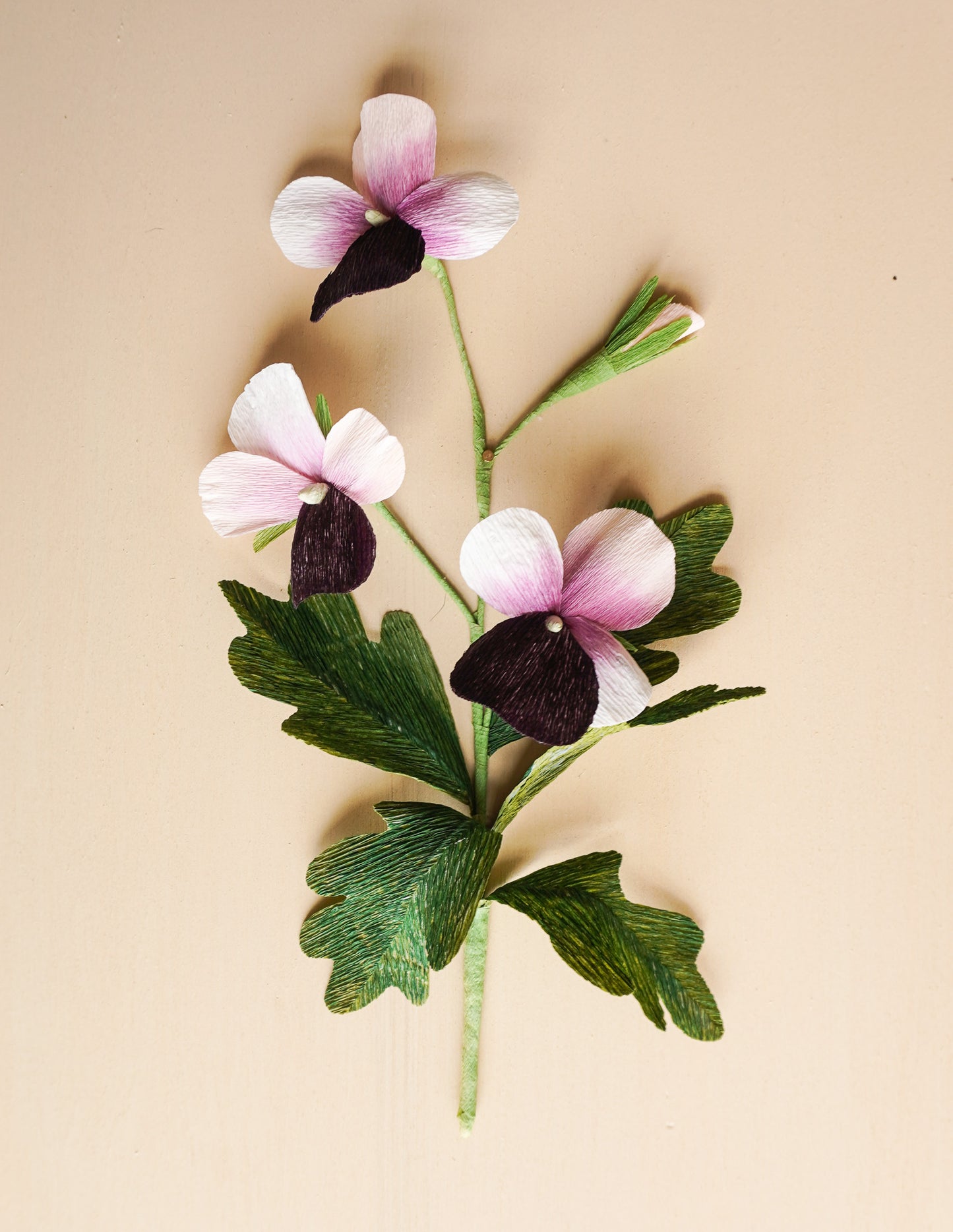 Paper Flower Sculpture on wooden frame: Pansies