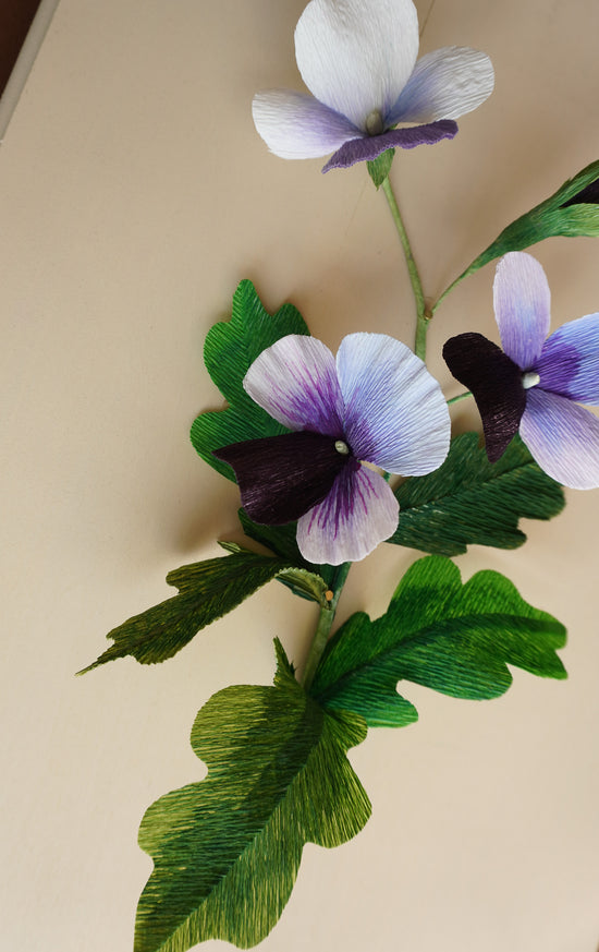Paper Flower Sculpture on wooden frame: Pansies