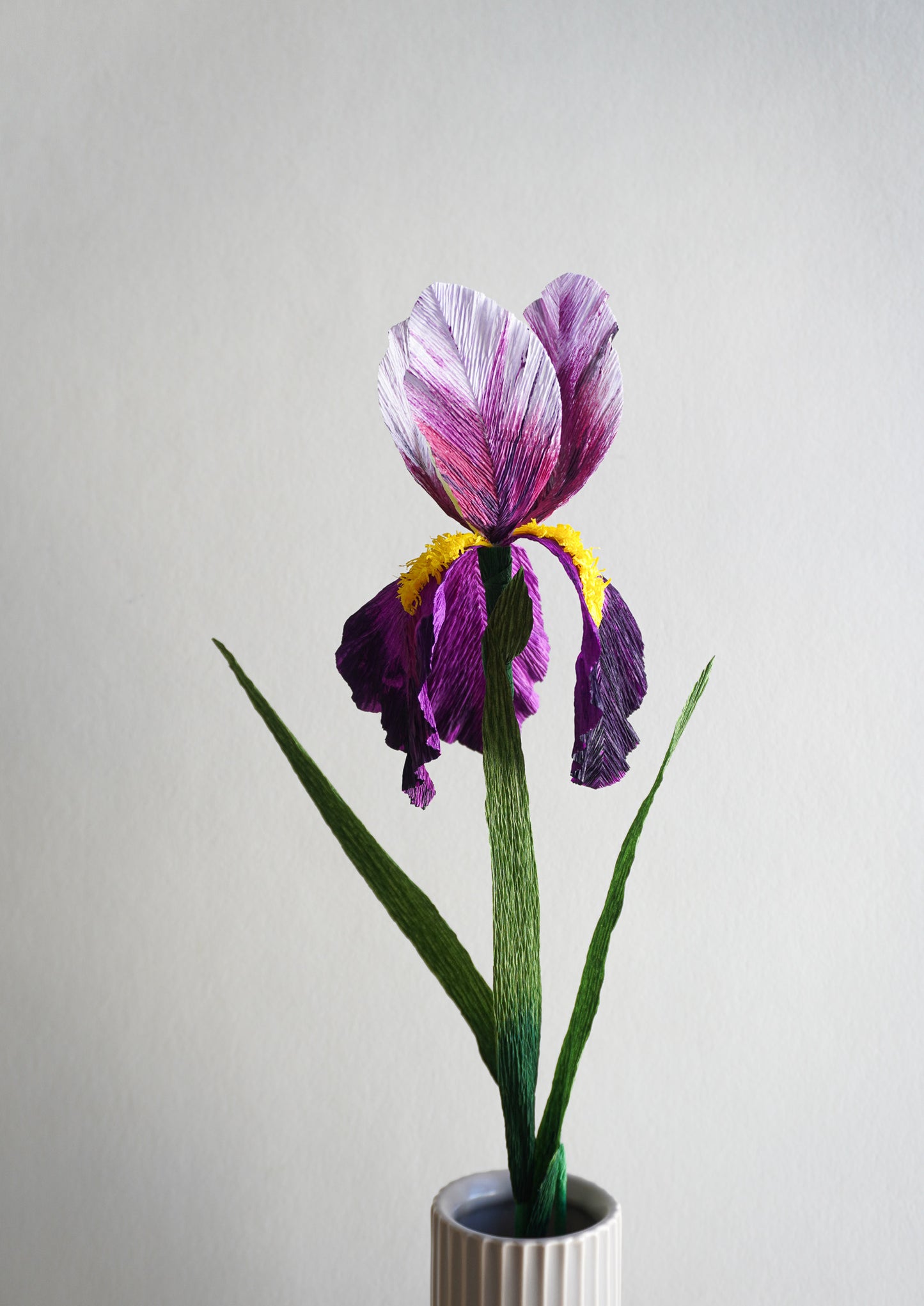 Lilac and purple Iris. Paper flower made with sustainable material. Spring flower for home