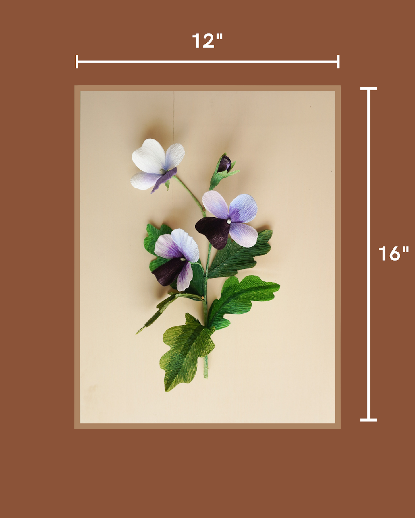 Paper Flower Sculpture on wooden frame: Pansies
