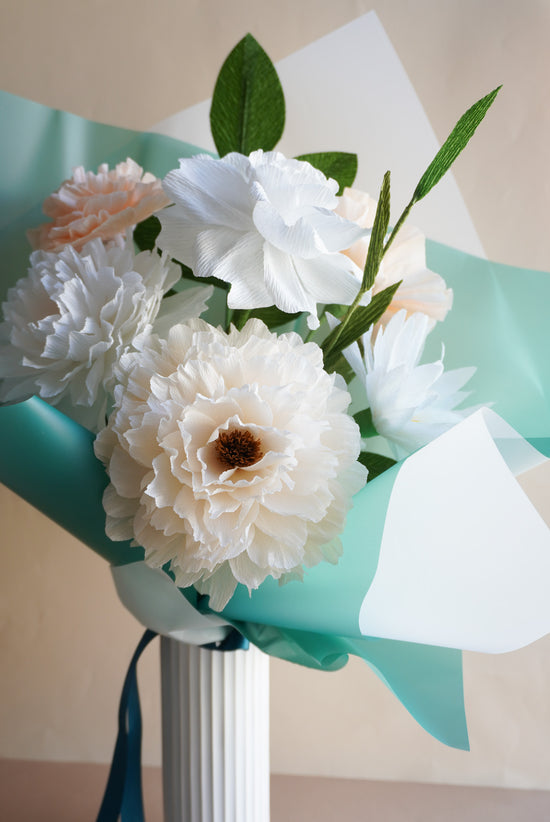 Ultimate White Paper Flower Bouquet – Peony, Dahlia & Carnation