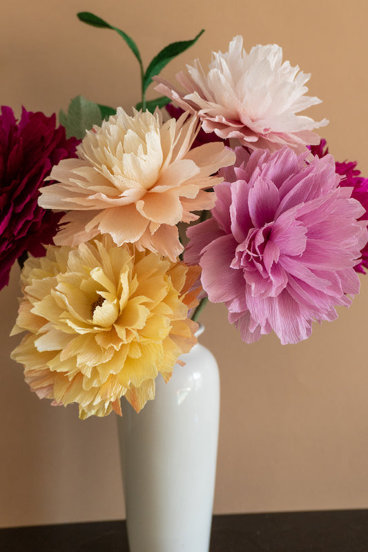 Bouquet of Paper Peony in various colors with pastel palette